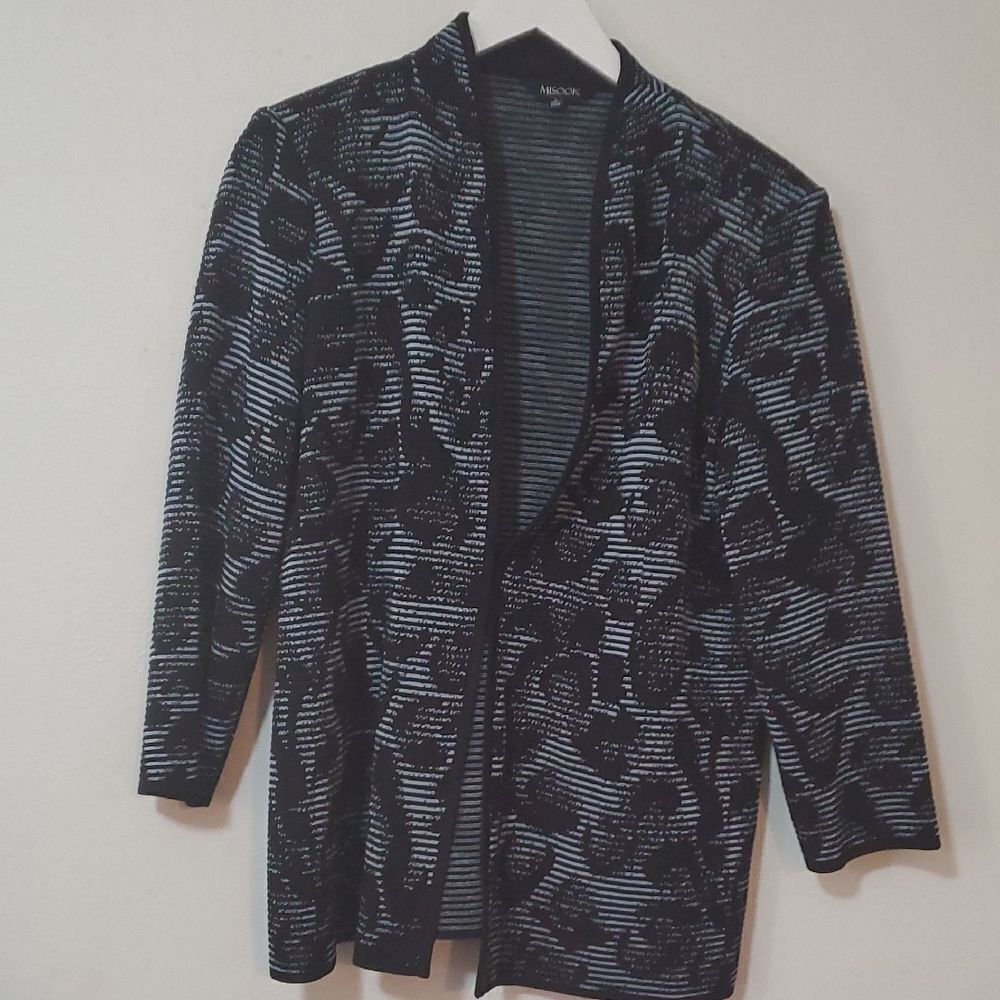 Misook Black and White Striped Cardigan L